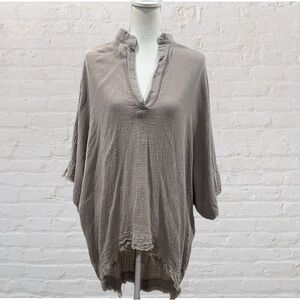 Misslook Cotton Gauze Feel Fringe High Low Tunic